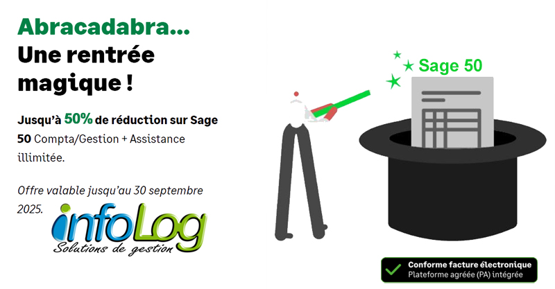 Avec Sage 50 et Infolog, la rentrée rime avec économie -50% de remise et performance fonctionnelle